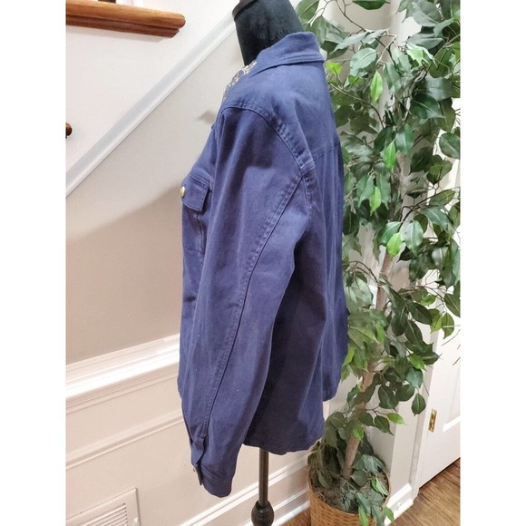 Denim & Company Women's Blue Cotton Buttons Front Long Sleeve Casual Jacket L - Picture 6 of 12